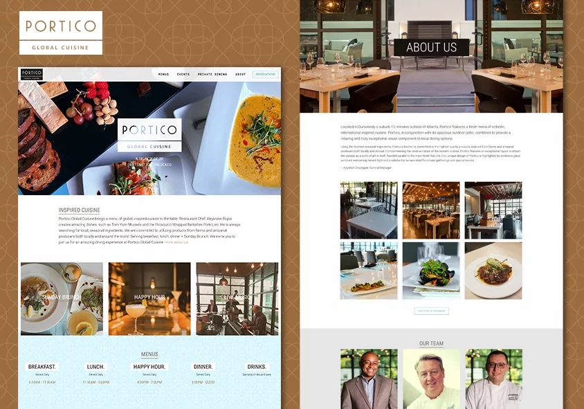 Portico Global Cuisine website design and development project screenshots