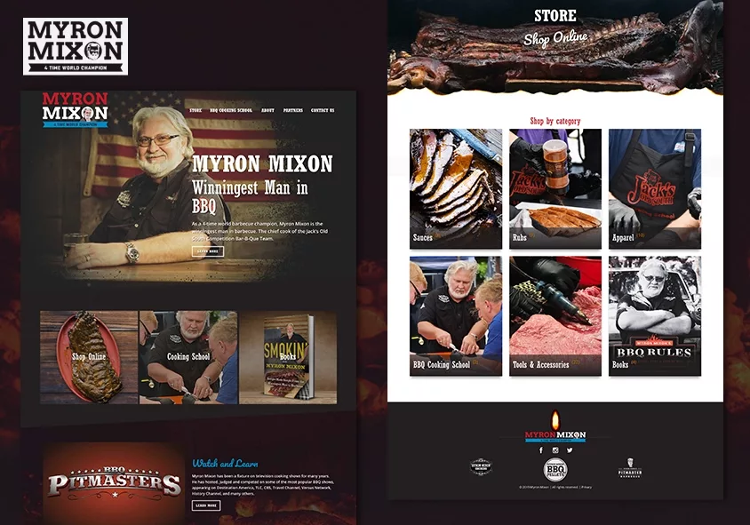 Myron Mixon website design and development project screenshots