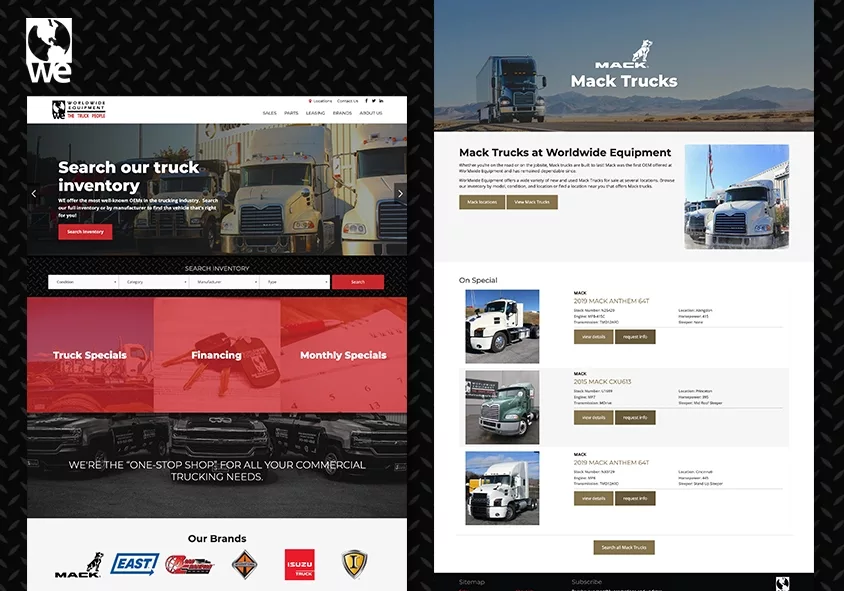 Worldwide Equipment website design and development project screenshots