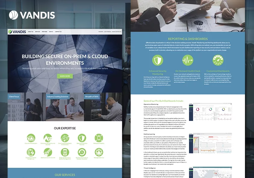 Vandis website design and development project screenshots