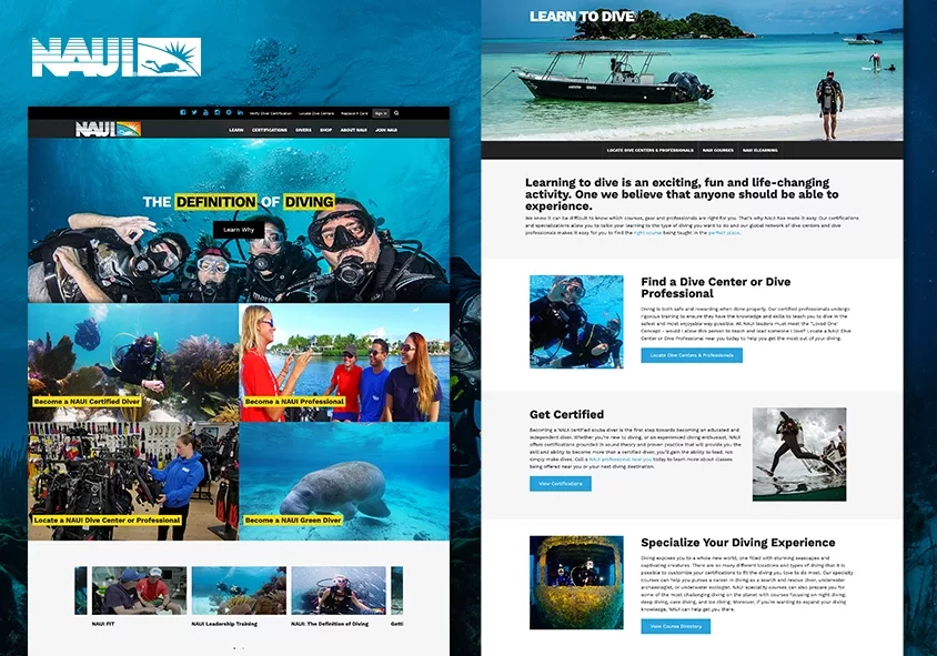 NAUI.org website design and development project screenshots